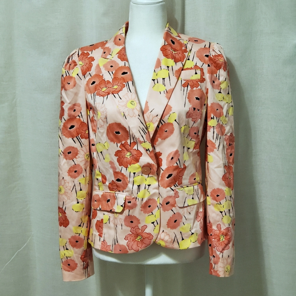 Apostrophe pink yellow floral blazer jacket
